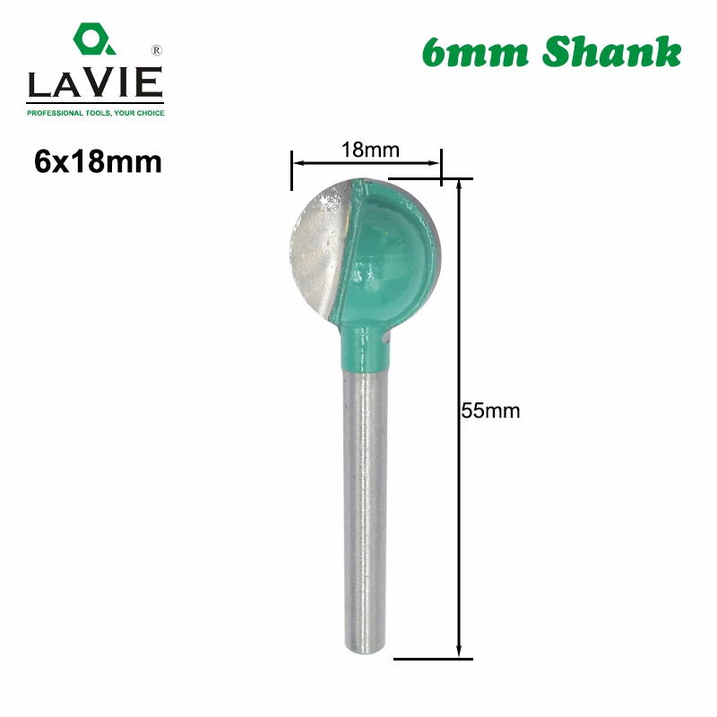 LAVIE-Carboneto de tungstênio Router Bit para madeira, haste redonda, nariz esférico, fresagem CNC, Raio Núcleo, 6mm Shank, MC06003, 1Pc