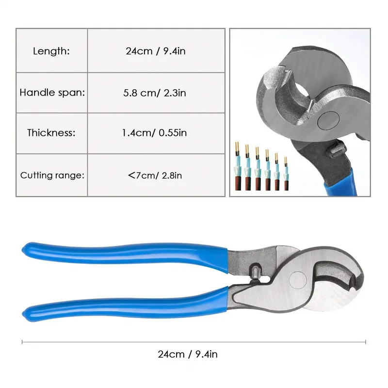 HX-50B Battery Cable Lug Crimper Tool 6-50mm², Wire Crimping Tool, Pliers for Crimp Wire Cable Cutter for 10,8,6,4,2 and 1/0 AWG