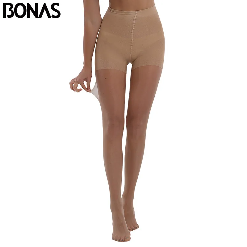 BONAS 20D Summer Sun Protection Tights Women Sexy High waist Nylon Breathable Pantyhose Girl Stretchy Resistant Slim Stockings