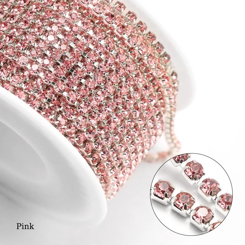 QIAO10yards/roll SS6 SS12 Veel Kleur Nieuwe Aanbiedingen Kristalglas Strass Ketting DIY Mode Accessoires Sluiten Strass Cup Keten