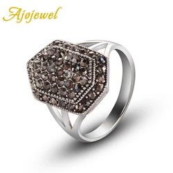 Ajojewel Brand Black CZ Shield Womens Rings Vintage Retro Female Antique Jewelry Anel