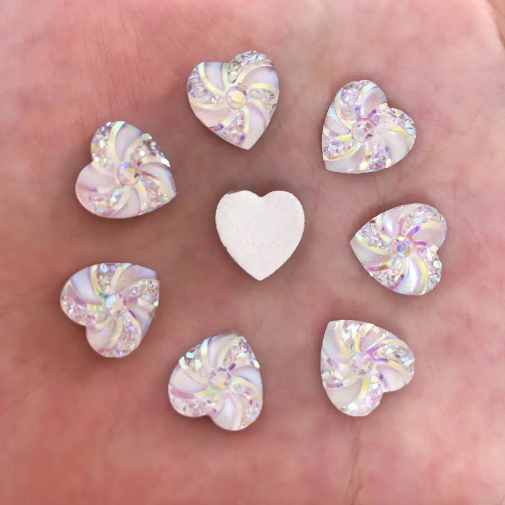 New 40pcs AB Resin 12mm Heart Flatback Cyclone Rhinestone Wedding Buttons Crafts R58