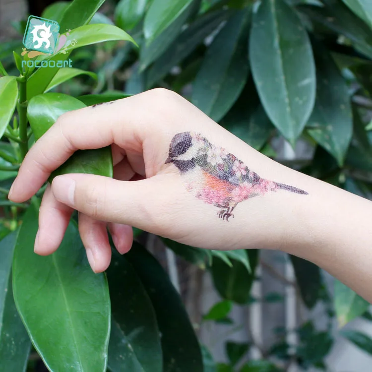 Rocooart Colorful Whales Fake Tattoo Body Art Flash Taty Flower Bird Temporary Tattoo Sticker For Women Tatouage Red Crane Tatoo