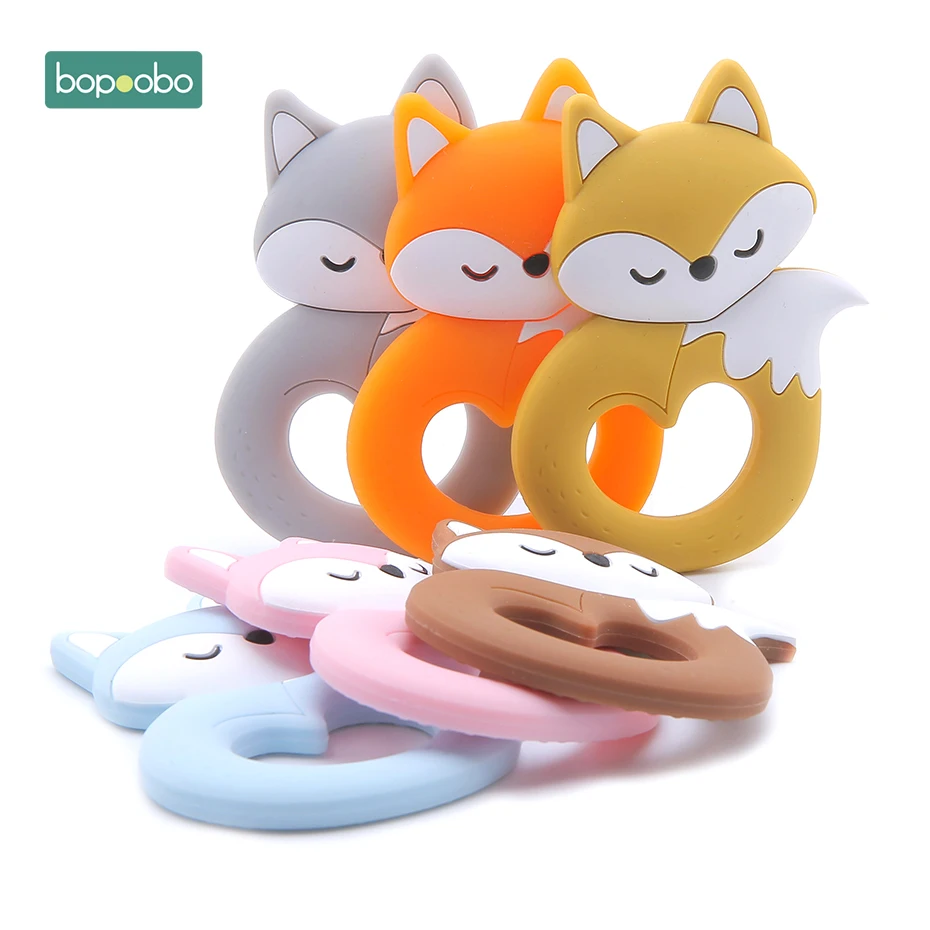 Bopoobo 0-12months 10pc Fox Baby Teether Food Grade Silicone Teething For Baby Tiny Rod For Children Silicone Cartoon Teether