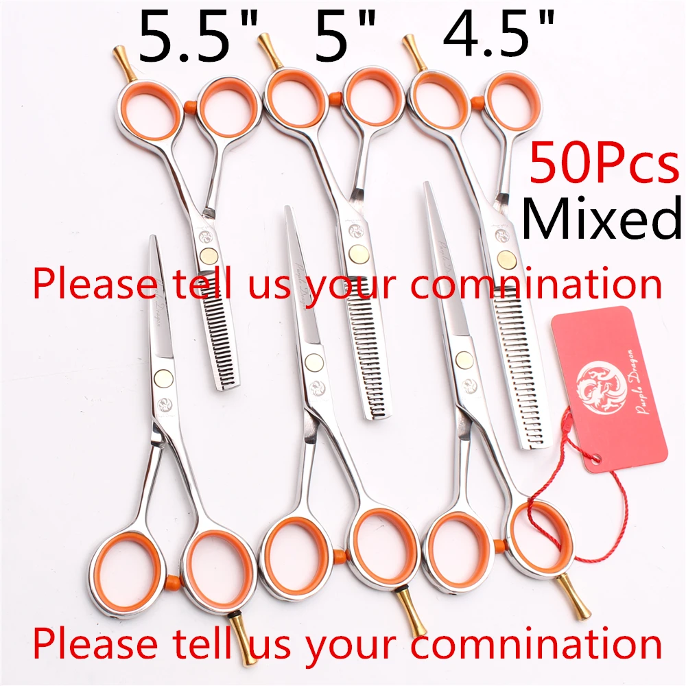 

50Pcs 4.5" 5" 5.5" Purple Dragon Hairdressing Scissors 6CR 62HRC Bang Cut Barber Cutting Scissors Thinning Shears Hair Scissors