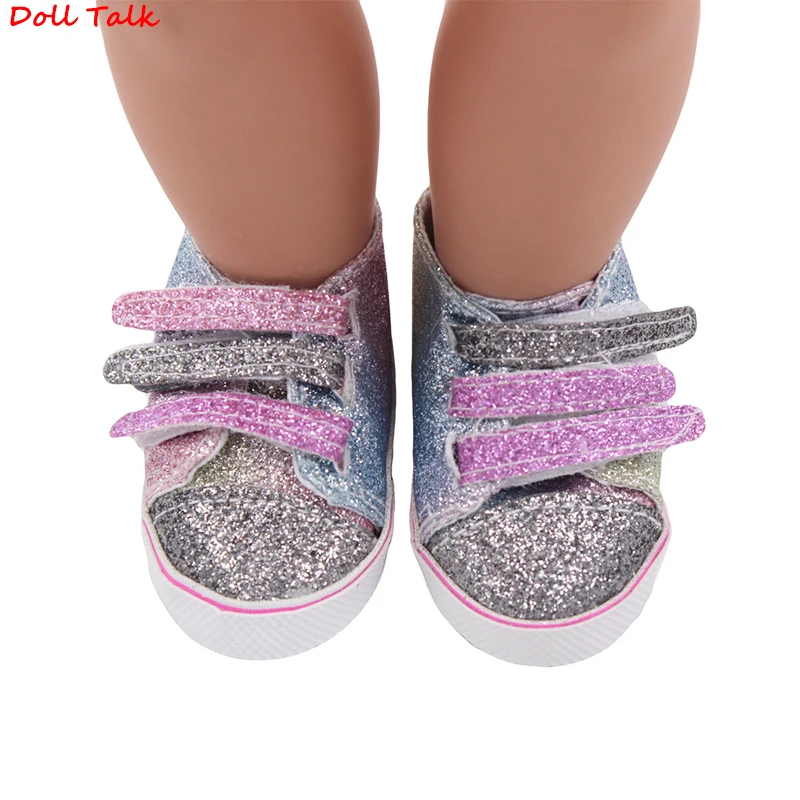 Doll Talk 8cm Babydoll Shoes Denim Sneakers For 18 Inch Dolls Fashion Baby Doll Cool Fashion Canvas Shining Sneakers Girl Dolls