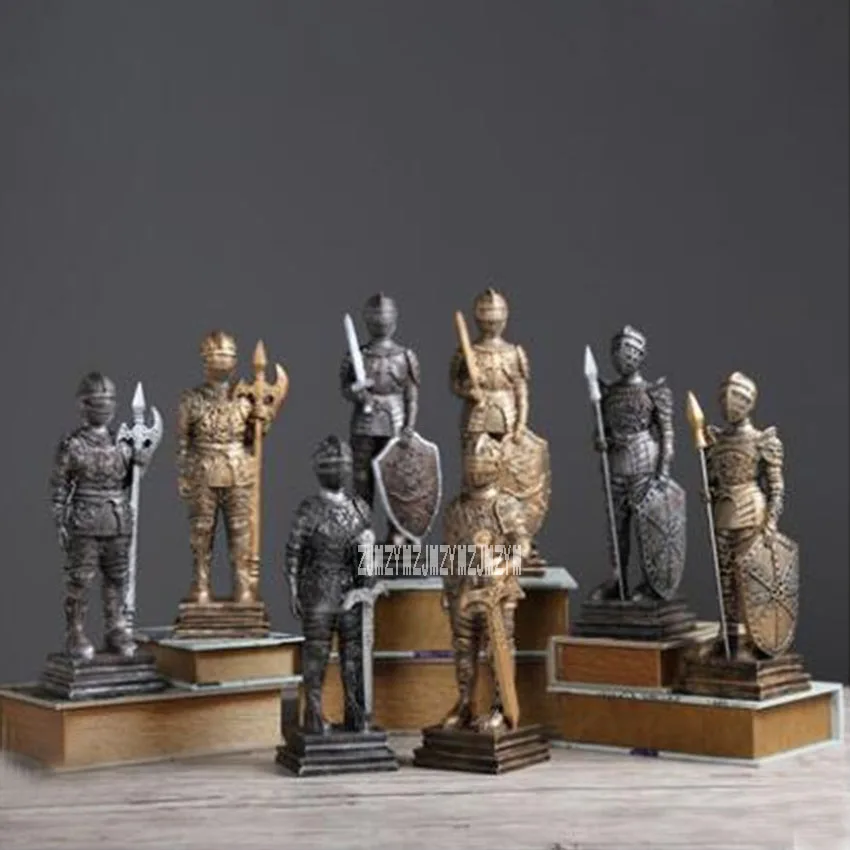 Retro Creative Home Ornaments Resin Armor Warrior Sculpture Nordic Industrial Style Decoration Kids Gift for Children Room