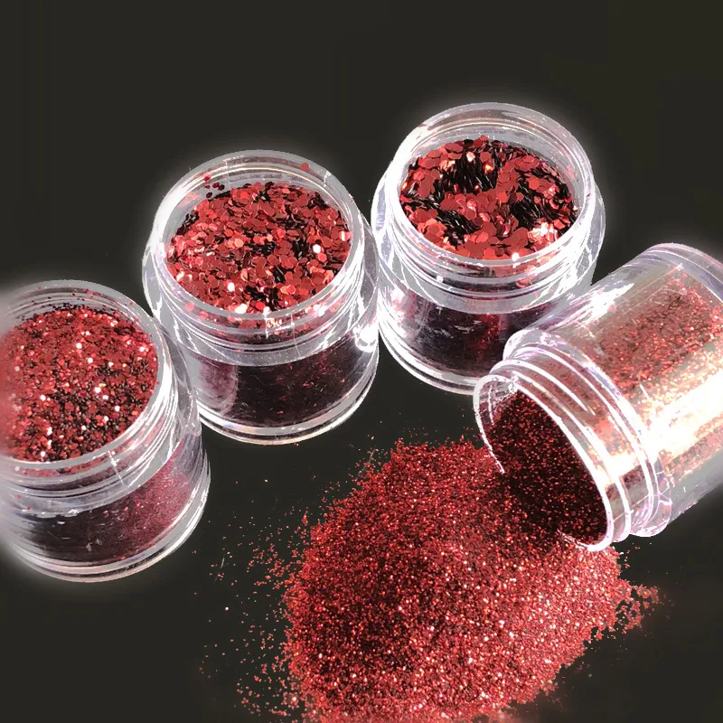 Wino czerwone 0.2/0.4/1/1.5mm UV do paznokci Glitter Powder pył Platinum Shimmer z łbem sześciokątnym cekiny w proszku 4 rozmiary do wyboru #408