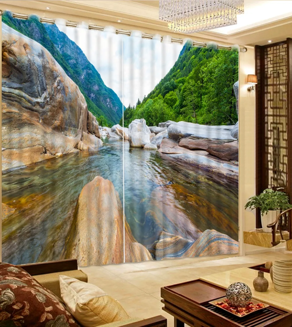 

Photo Customize size Mountain river creek natural scenery personality style alley photo print 3d curtain Garden Door curtain