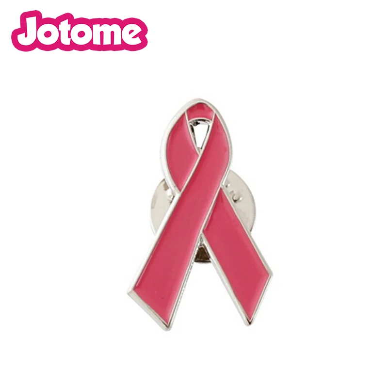 100pcs/lot Pink Ribbon Breast cancer awareness Tie Brooch Rubber Pin For Women Girl Lapel Pin Badge Jewelry