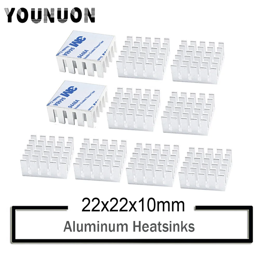 50Pcs YOUNUON IC Chipset Sliver 22x22x10mm Heatsink Kit 22x22x10mm 3M 9228A thermal conductive adhesive tape cooler Heat Sink