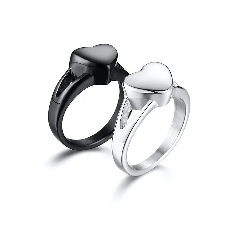 Women\'s Stainless Steel silver color Ring Heart Design Personalized Cremation Ash Urn Name Logo Brands Jewelry
