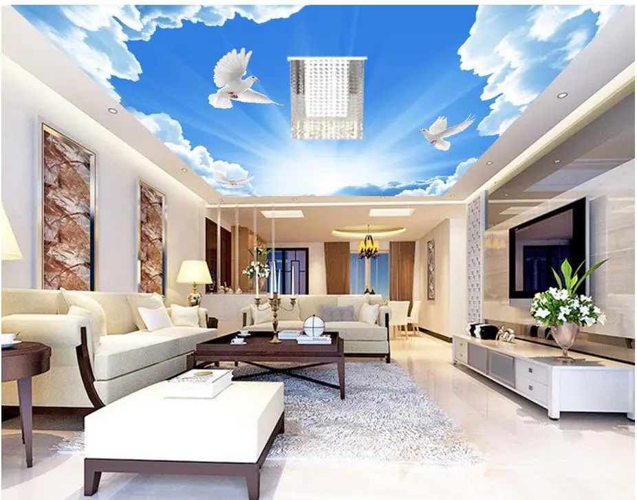 

3d wallpaper living room Sky blue cloud dove ceiling Style wallpaper Custom wallpaper murals Home Decoration