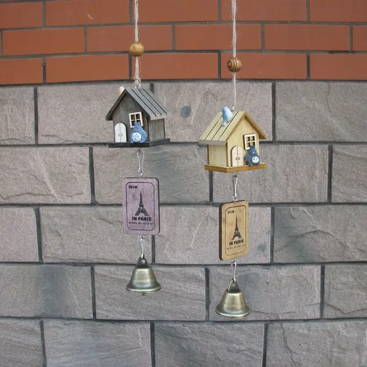 

Wooden creative hanging cat samll wooden house wind chimes hanging decoration wind chimes