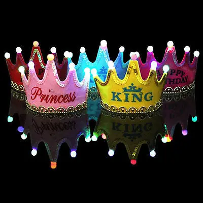 Crown Led Happy Birthday Cap Colorful Non-woven Hat King Princess Luminous Led Birthday Cap Hat Christmas Birthday Crown