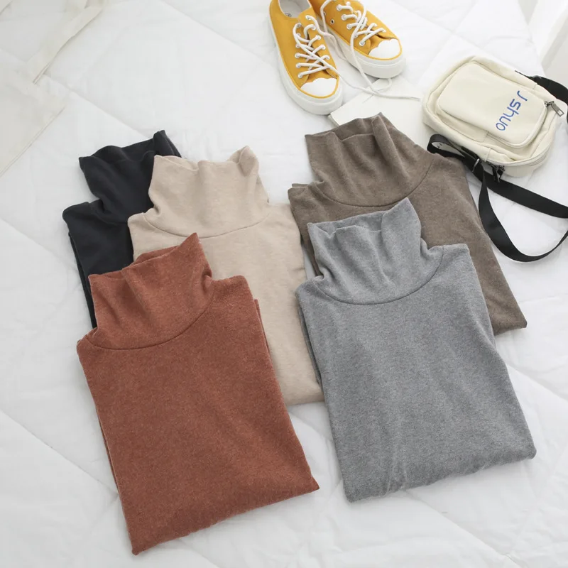 Women Long Sleeve Turtleneck Tops Fall Winter Cotton High Neck T Shirt