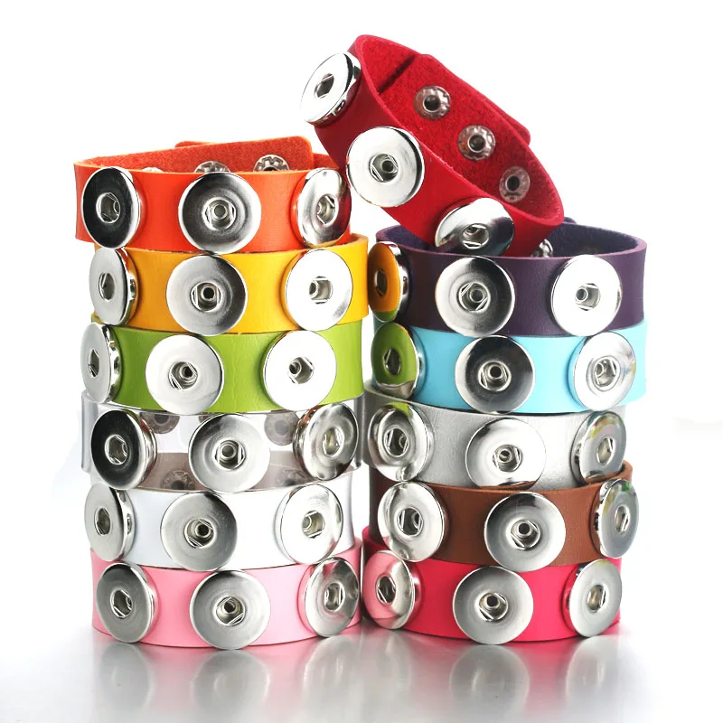 Multiple Colour 3 Button Leather Snap Bracelet/Bangle Leather Rope Bracelet Fit Boom Life 18mm Snap Button Jewelry 9407