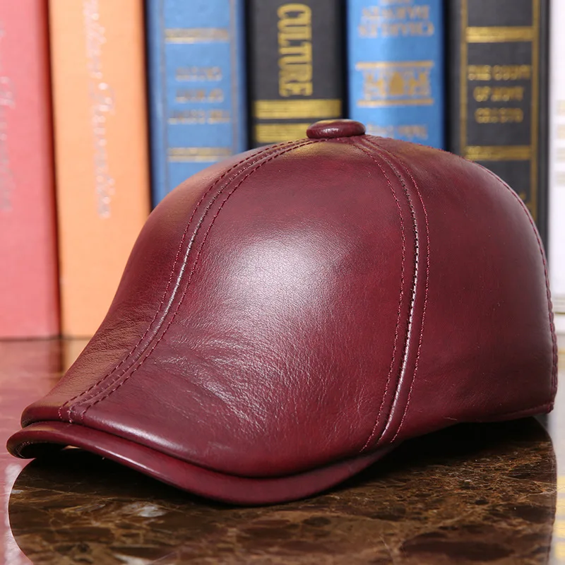 2017 Winter Men Genuine Leather Hat Adult Sheepskin Baseball Caps Elderly Ear Protection  Warm Headgear Cap 4 Colors B-7287