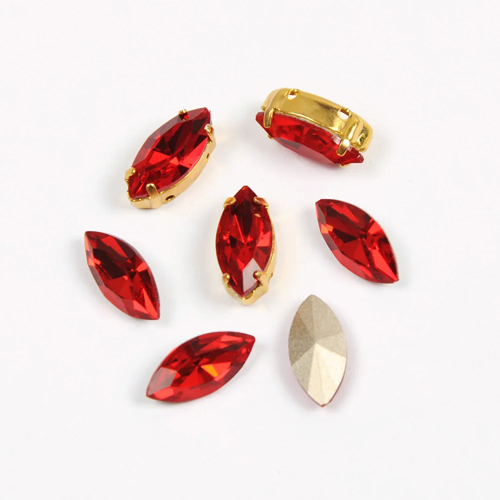 YANRUO 4200 Navette Siam Red Crystals K9 Fancy Rhinestones Claw Settings Sewing on Clothing Bright Craft Art DIY