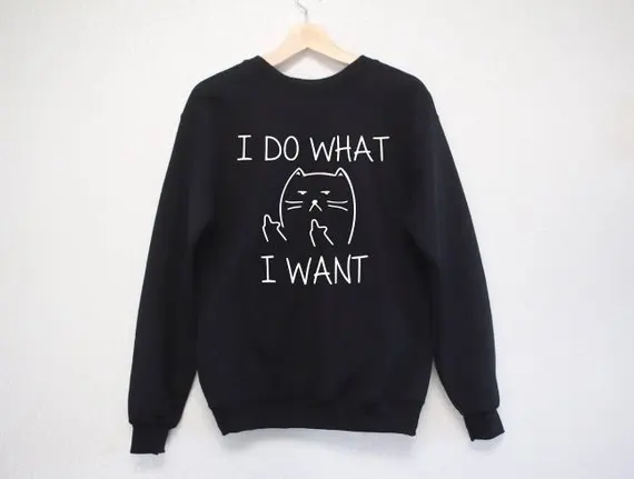 Sugarbaby I Do What I Want Cat Sweatshirt  Funny Tumblr Unisex Jumper High quality Casual Tops Long Sleeve Sweatshirt Drop ship