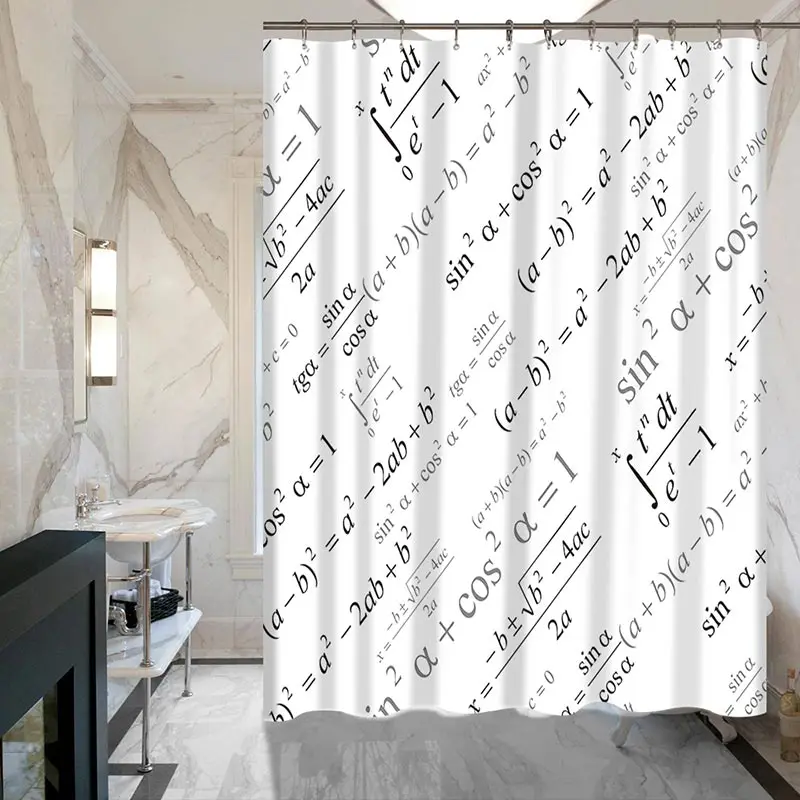 Miracille Funny Chemical Mathematical Formula Printed Bathroom Waterproof Polyester Shower Curtains 12 Hooks Home Decoration