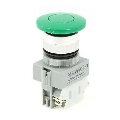 

AC 380V 3A 1NO SPST 2-Terminal Momentary Green Mushroom Push Button Switch