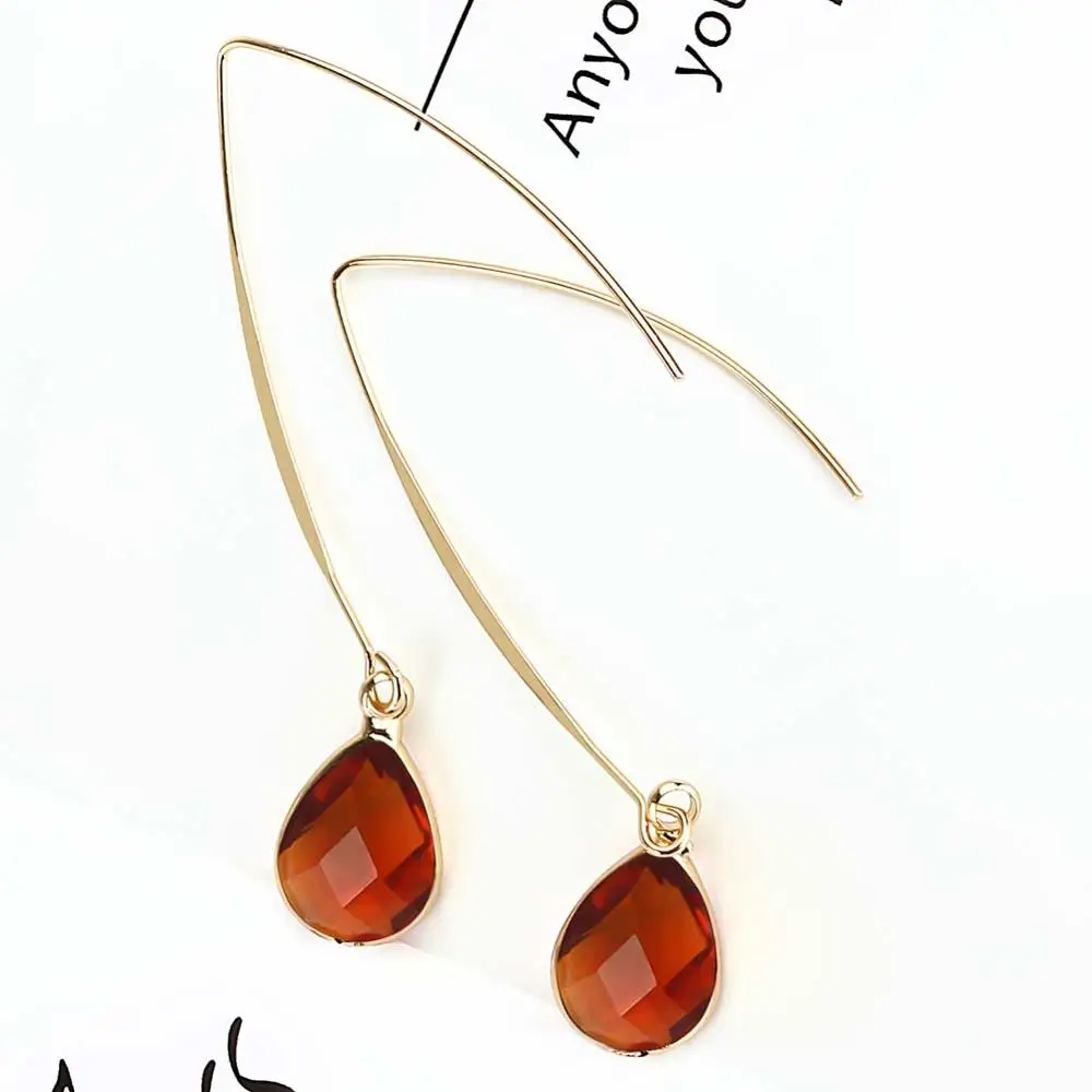 2024 Trendy Teardrop Crystal Dangle Earrings for Women Girls Fashion Gold Color Pink Waterdrop Long Earring Bridesmaid Jewelry