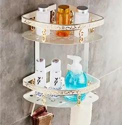Wall Mounted Bathroom Shelf Gold White Aluminum Bathroom Shelf Corner Shower Shelf Bathroom Accessories Art Carved