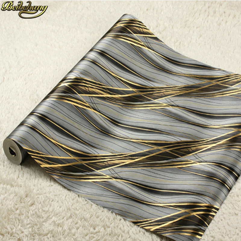 

beibehang Golden Wallpaper KTV Boxes Hotel Bar Modern Striped Curve Gold Foil Background Wall paper papel de parede 3d