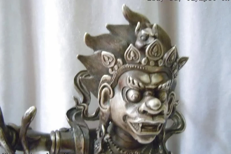 Old 13 Inch Tibet silver carved Buddhism Vajra-pani buddha Sculpture statue