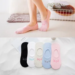 lady Cotton Solid Color Kitty Socks Cat Face Woman boat Socks Sleep Cathead Invisible Silica gel slipper 1pair=2pcs ws119