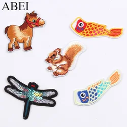 10pcs/lot Embroidery Animal Patch Cartoon Fish Horse Squirrel Stickers for Kids Clothing Iron On Jeans Coats Backpack Appliques