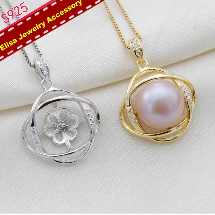 

S925 Sterling Silver Pendant Settings Women DIY Pendant Jewelry Components Silver&Gold Color 3Pieces/Lot