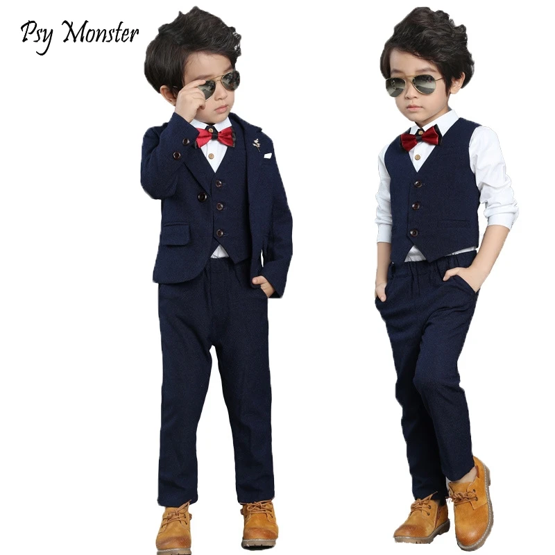 Flower Boys Formal Suit Wedding Japanese Campus student Dress Gentleman Kids Blazer Vest Pants Bowtie 4Pcs ceremony Costumes