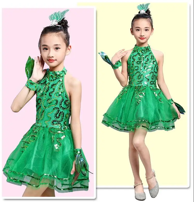 2019 Sexy green Latin Salsa Dompetition Dresses Girls Rumba Ballroom Tango Dresses Performance Dance Costumes For Kids