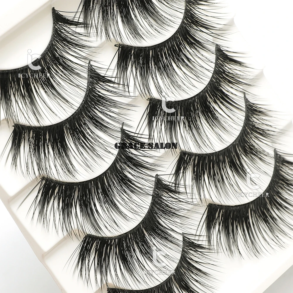 ICYCHEER Makeup 5Pairs Natural Fashion Eyelashes Handmade Cross Black Long False Lashes