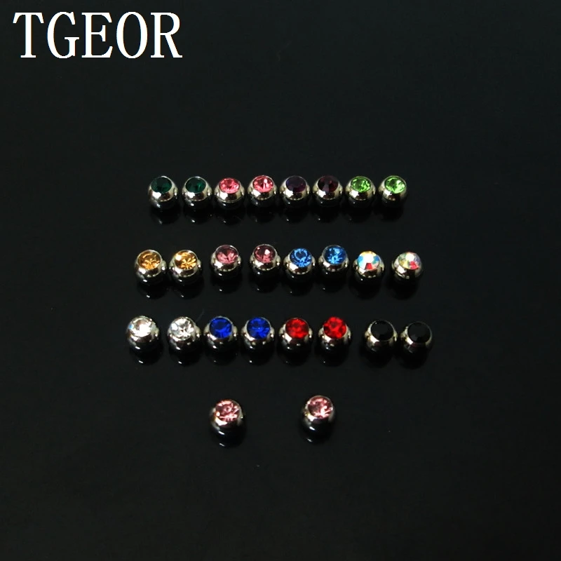 

Hot wholesale body jewelry parts 100pcs mixed 13 colors 1.2*3mm gem crystal stone stainless steel jewelry ball free shipping