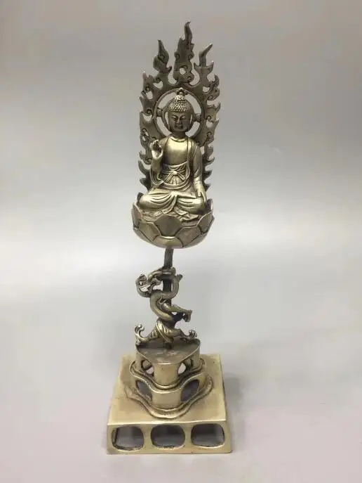 

Collection archaize white copper dragon Sakyamuni Buddha statue