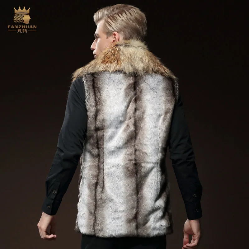 Free Shipping New fashion male Men's winter 2015 sleeveless vest slim Faux Fur Vest warm fur collar Lapel grass 4001 On Sale