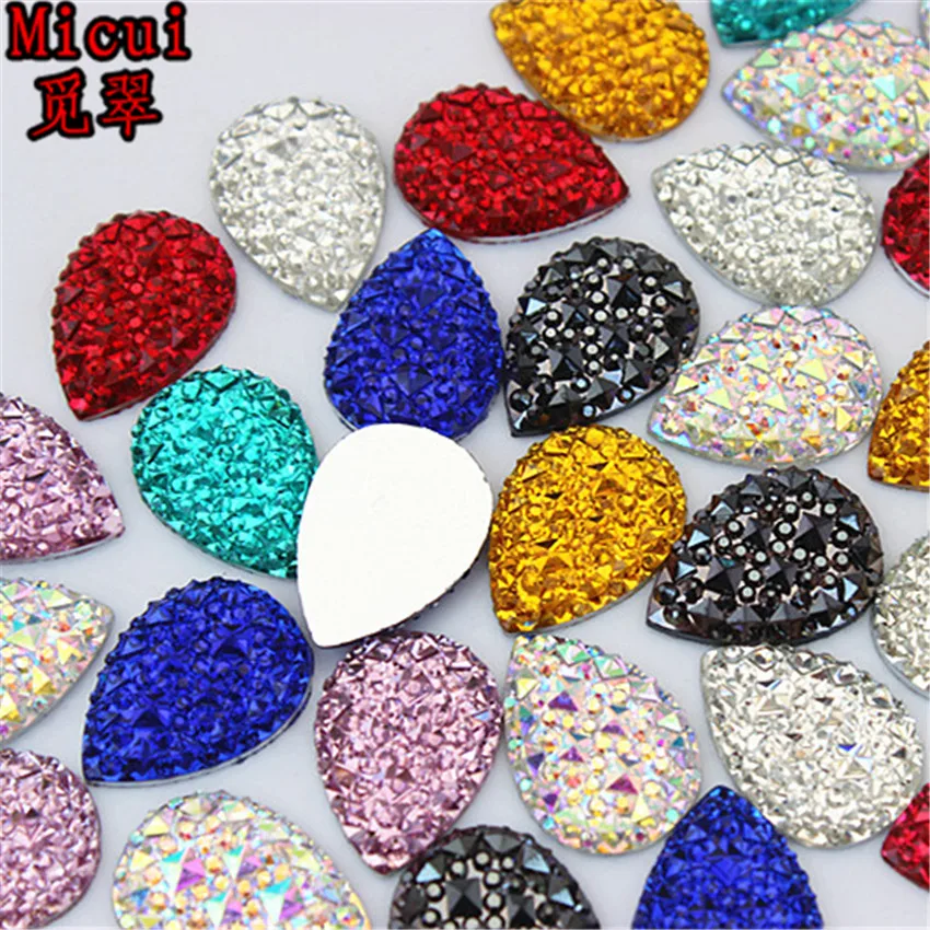 Micui 100PCS 13*18MM Crystal Resin Drop Flatback Rhinestones Stone Beads Scrapbooking Crafts Jewelry Accessories ZZ412