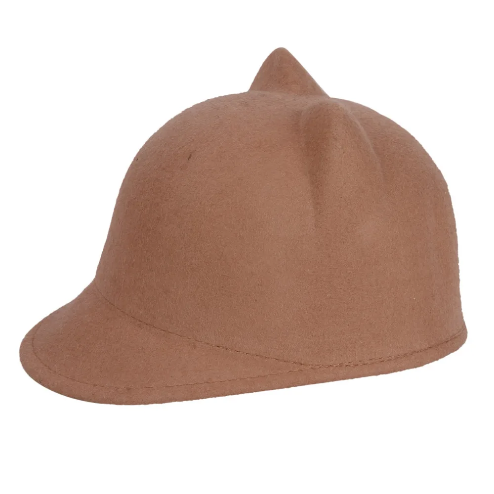 LUCKYLIANJI High Quality Spring Autumn Winter 100% Wool Felt Women Demon Devil Hat Cat Ears Bowler Halloween Cap(One Size: 57cm)