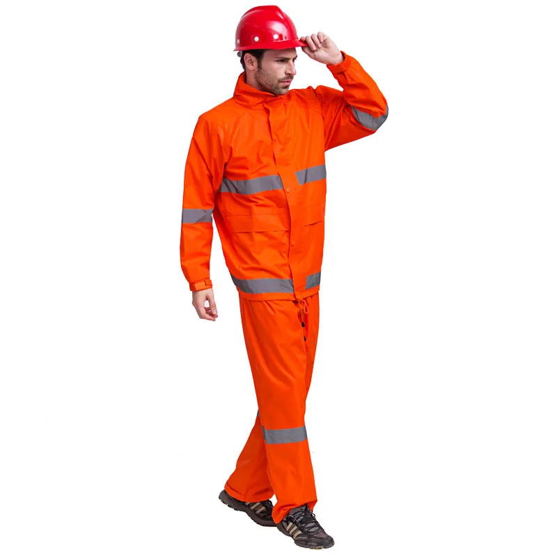 High Visibility Reflective Raincoat Spilt Set Mens Safety Raincoat Waterproof Jacket And Pants Rainsuit Set Traffic/Construction