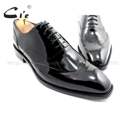 cie square toe wingtips bespoke men shoe custom handmade genuine calf leather outsole men oxford shoe black patent leatherOX184