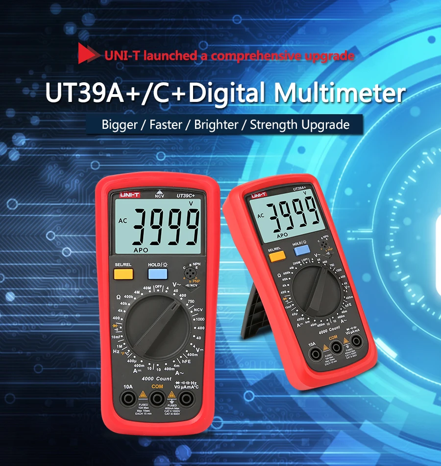 UNI-T UT39A + UT39C + UT39E + Plus multimetro amperometro digitale voltmetro AC/DC corrente professionale elettricista Tester Multi Meter