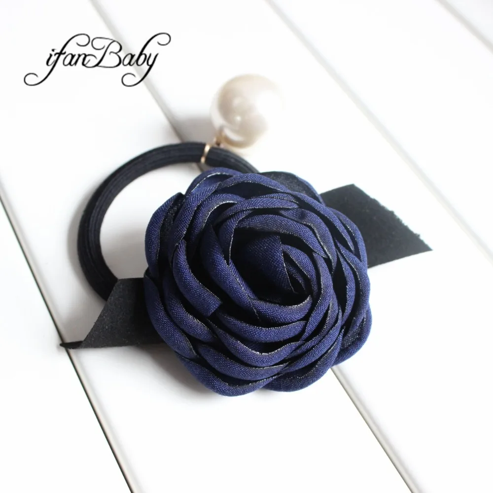 Fashion woman flower hair rope,Top quanlity burn flower hair ring with pearl girl hair flower 1pcs