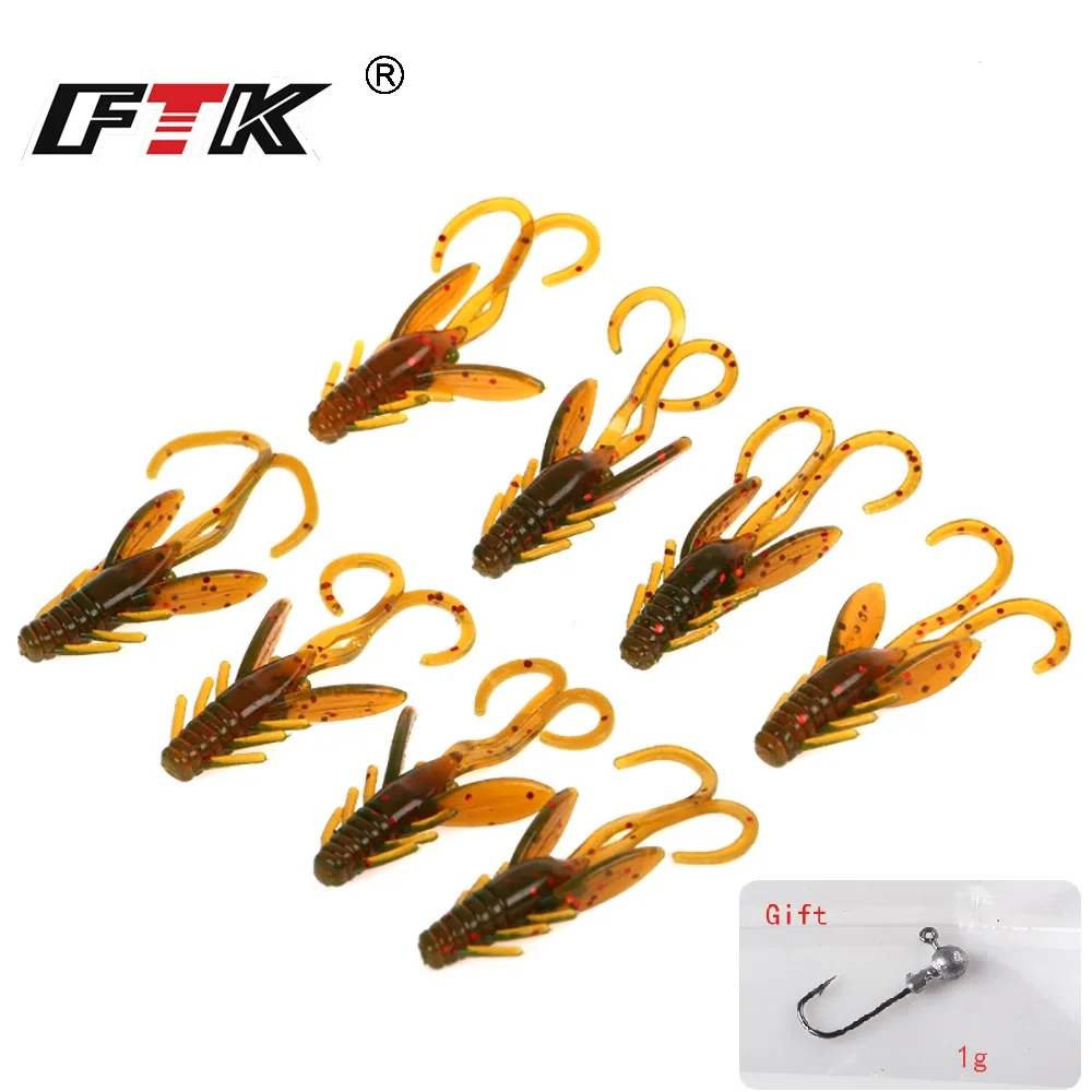 FTK Fishing Lure 20 pcs Insect Baits Wobbler Soft Jig Head Gift Wobbling Fishing Tackle Swimbait Bass Silicone Saltwater GBB