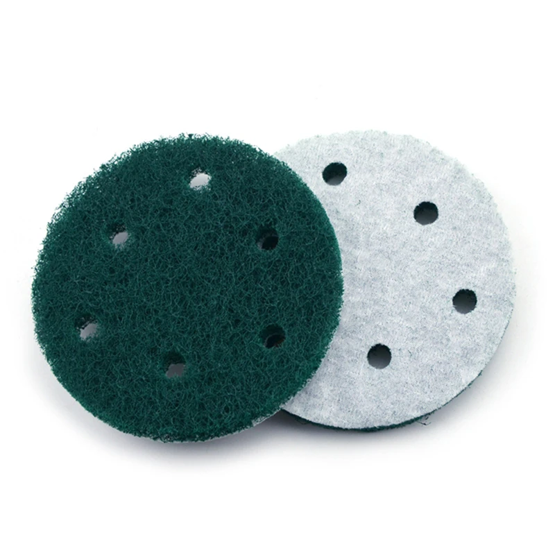 POLIWELL 4PCS 5 Pollici 6-Hole Affollamento Industriale Purga Pad Grit 240 400 1000 Heavy Duty Nylon Scrub pad per la Pulizia Della Cucina