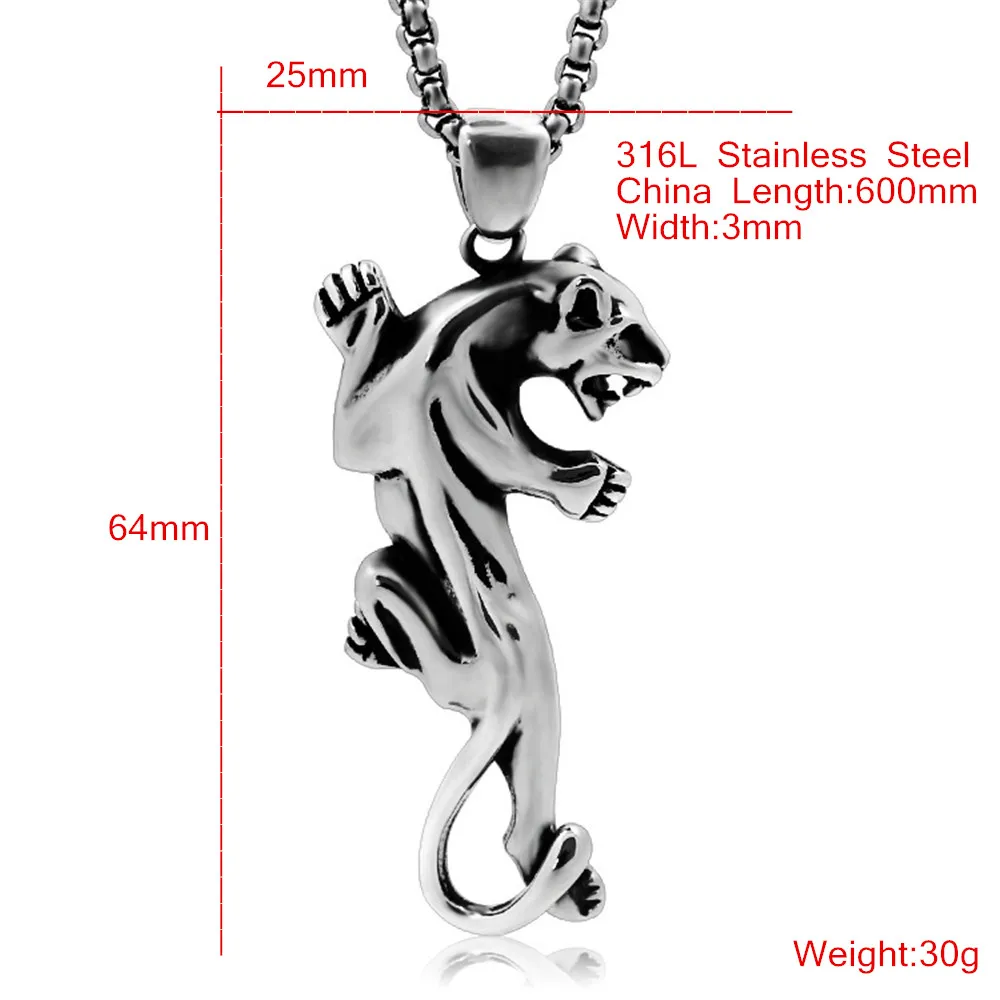 Titanium Steel Leopard Pendant Necklaces Casting Animal Snow Leopard Hiphop/Rock Style Necklace