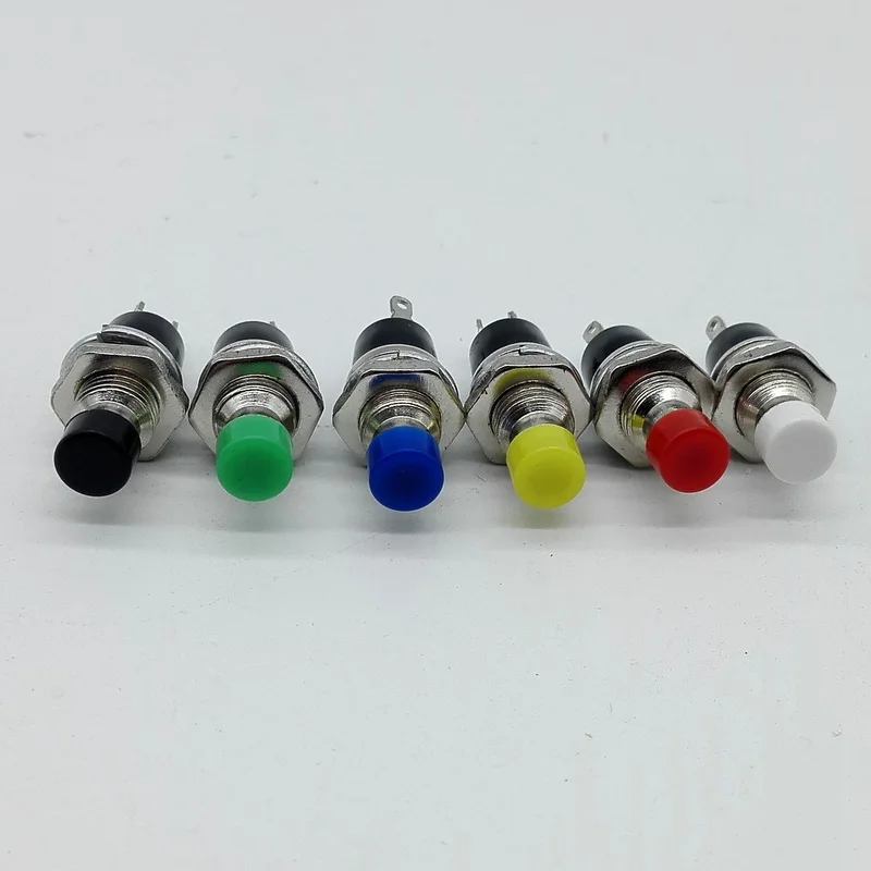 7mm Thread Multicolor 2 Pins Momentary Push Button Switch AC 250V 1A 2 Pin SPST Off/(On) NO Normally