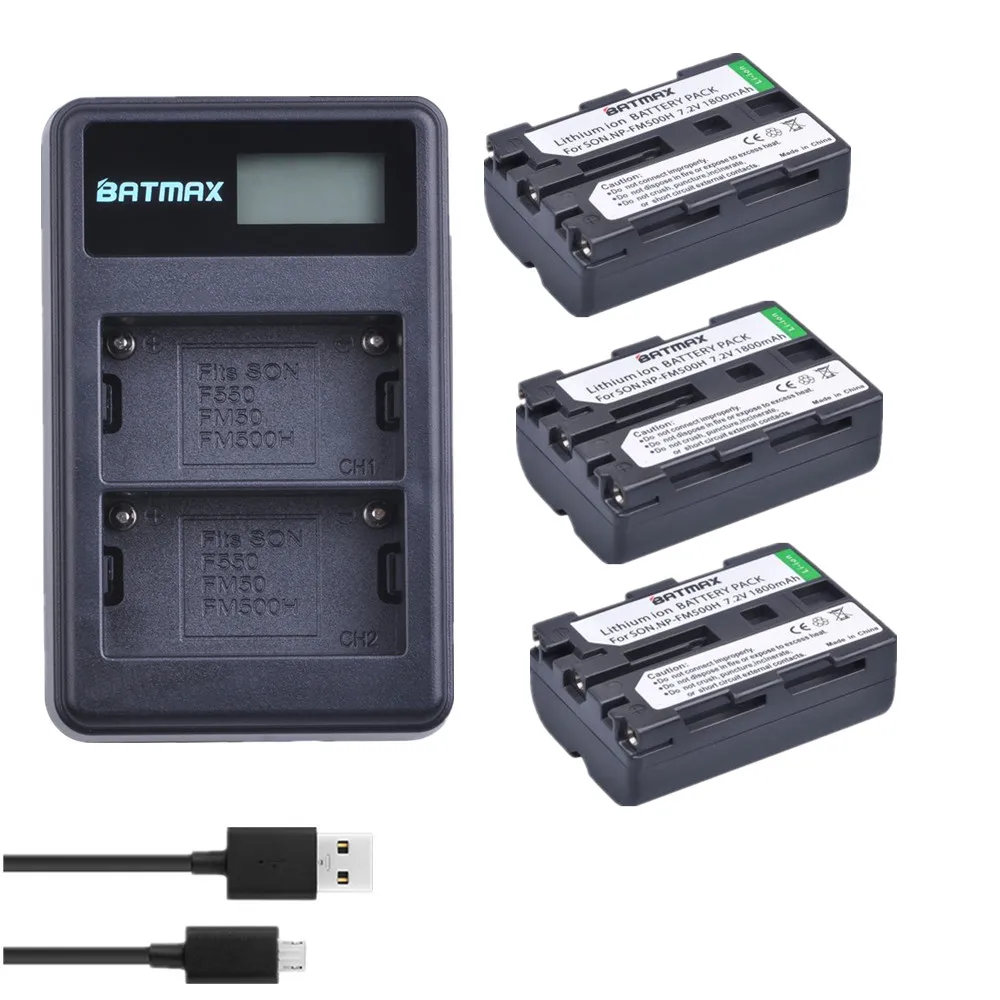 

Batmax 3pcs NP-FM500H NP FM500H Battery+LCD Dual USB Charger for Sony A57 A65 A77 A99 A350 A550 A580 A900 Cameras